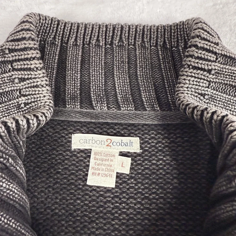 Carbon 2 Cobalt Cable Sweater 1/4 Zip Mens Large Gray Waffle Geometric Textured‎
